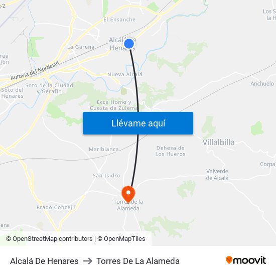 Alcalá De Henares to Torres De La Alameda map