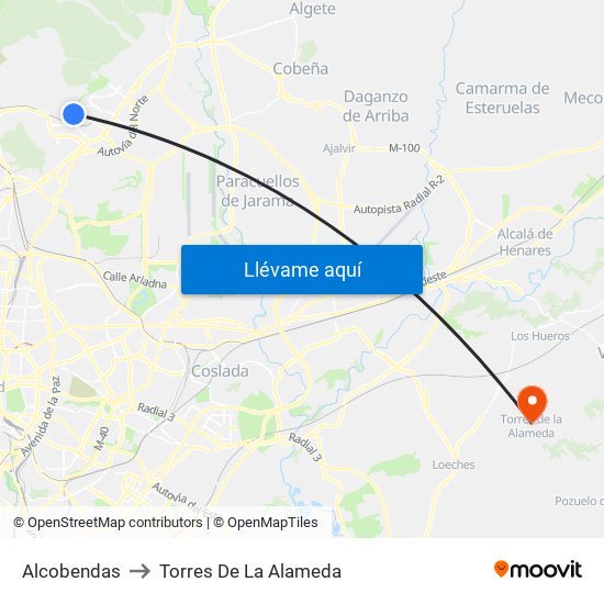 Alcobendas to Torres De La Alameda map