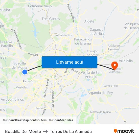 Boadilla Del Monte to Torres De La Alameda map