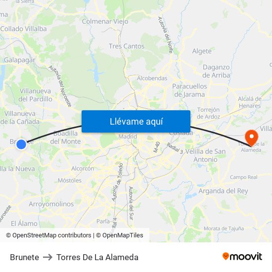 Brunete to Torres De La Alameda map