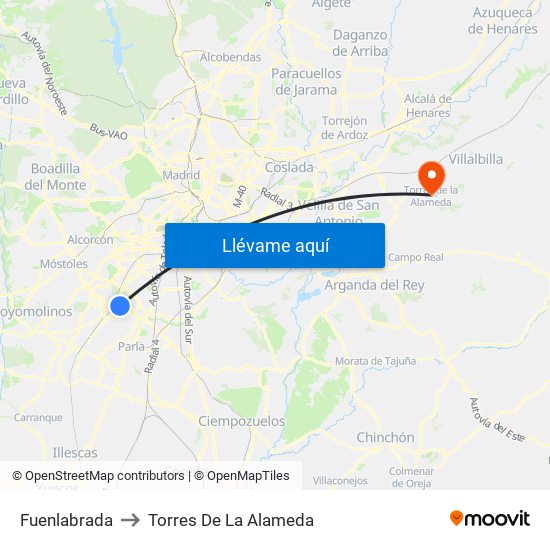 Fuenlabrada to Torres De La Alameda map