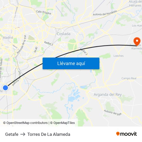 Getafe to Torres De La Alameda map