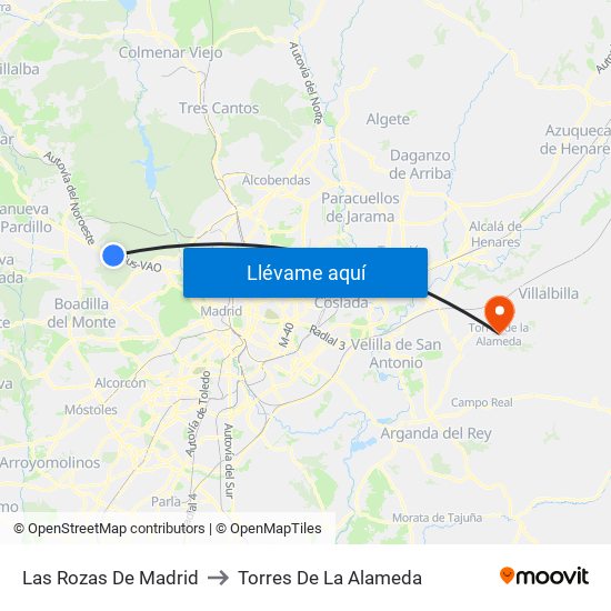 Las Rozas De Madrid to Torres De La Alameda map