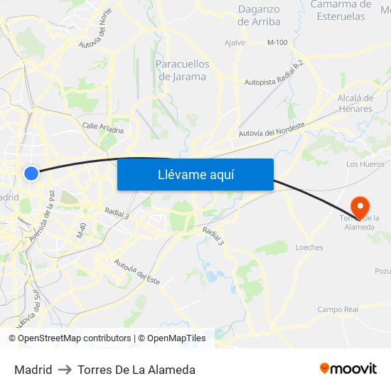 Madrid to Torres De La Alameda map