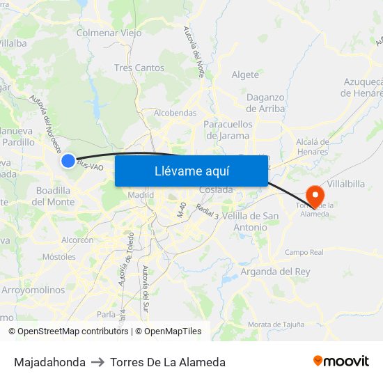 Majadahonda to Torres De La Alameda map