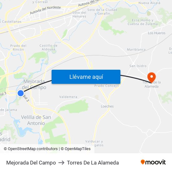 Mejorada Del Campo to Torres De La Alameda map