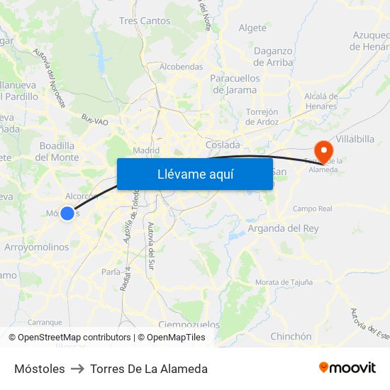 Móstoles to Torres De La Alameda map