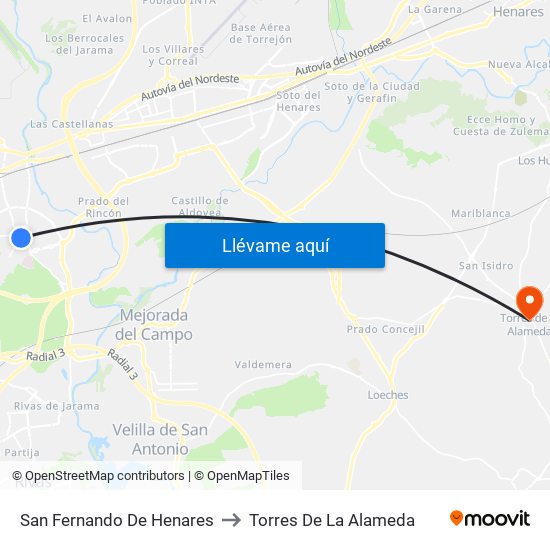 San Fernando De Henares to Torres De La Alameda map