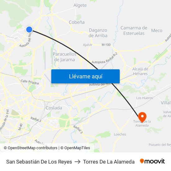 San Sebastián De Los Reyes to Torres De La Alameda map