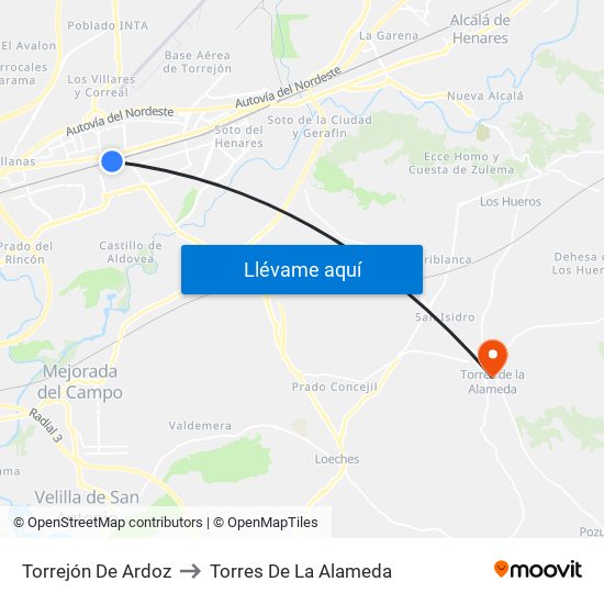 Torrejón De Ardoz to Torres De La Alameda map