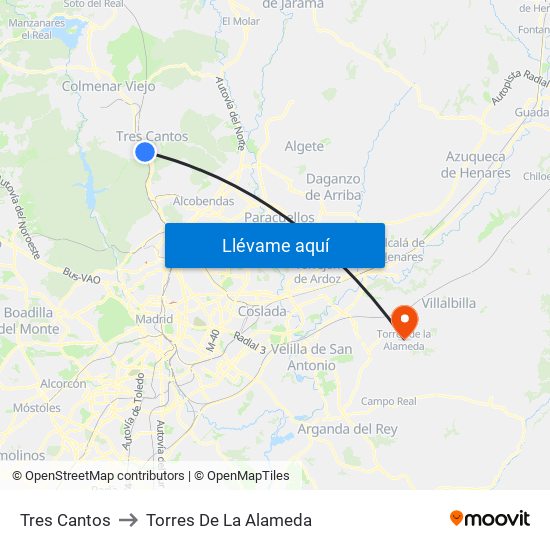 Tres Cantos to Torres De La Alameda map