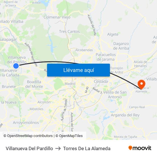 Villanueva Del Pardillo to Torres De La Alameda map