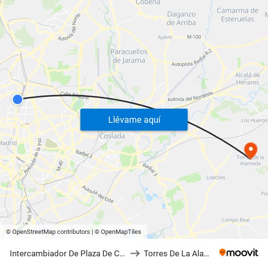 Intercambiador De Plaza De Castilla to Torres De La Alameda map