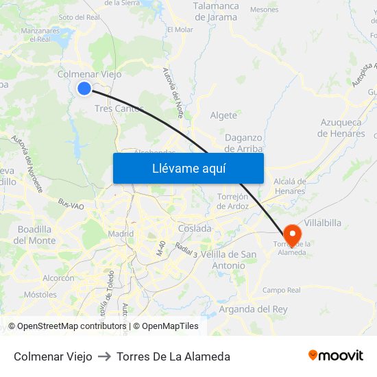 Colmenar Viejo to Torres De La Alameda map