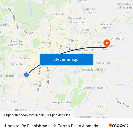 Hospital De Fuenlabrada to Torres De La Alameda map