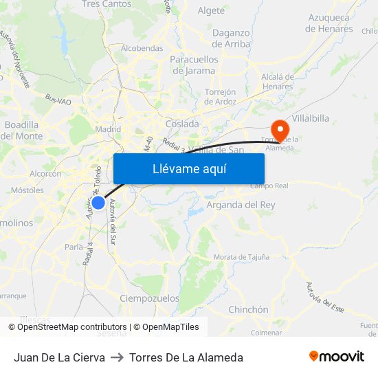 Juan De La Cierva to Torres De La Alameda map