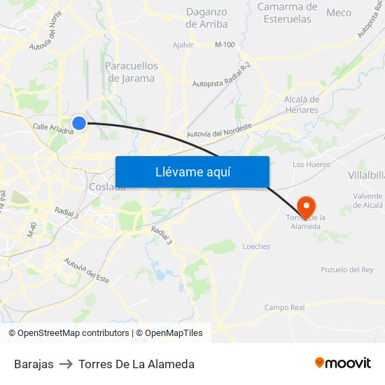 Barajas to Torres De La Alameda map