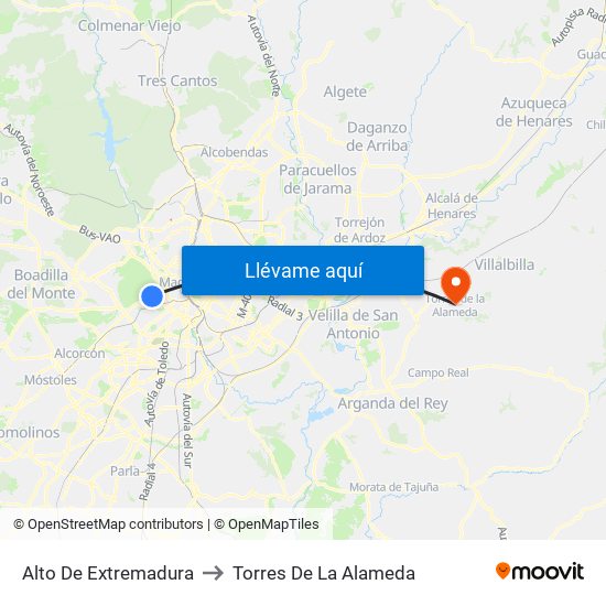 Alto De Extremadura to Torres De La Alameda map