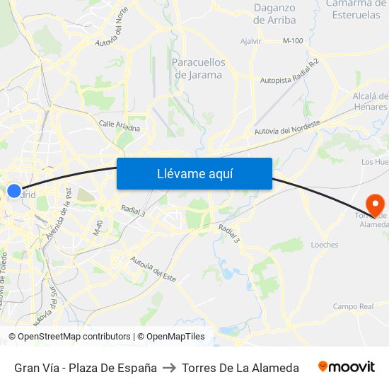 Gran Vía - Plaza De España to Torres De La Alameda map