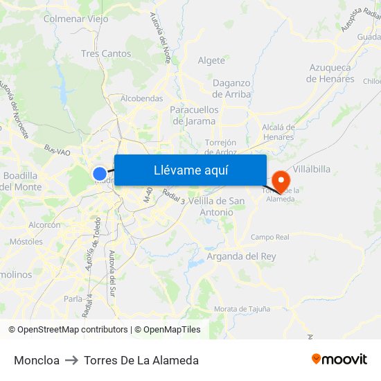 Moncloa to Torres De La Alameda map