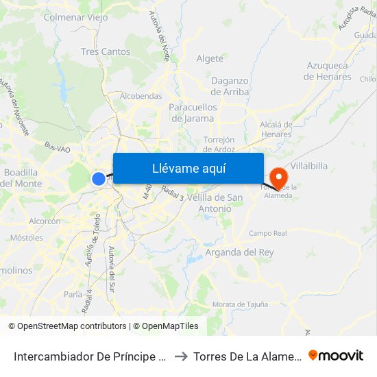 Intercambiador De Príncipe Pío to Torres De La Alameda map