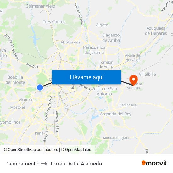 Campamento to Torres De La Alameda map