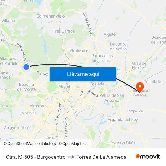 Ctra. M-505 - Burgocentro to Torres De La Alameda map