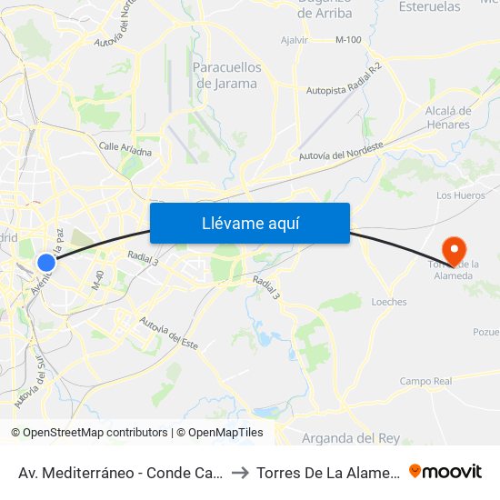 Av. Mediterráneo - Conde Casal to Torres De La Alameda map