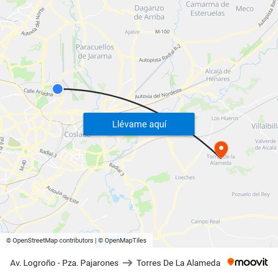 Av. Logroño - Pza. Pajarones to Torres De La Alameda map