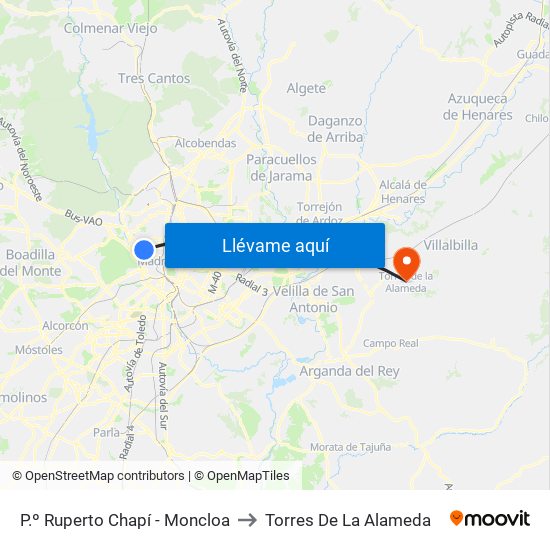 P.º Ruperto Chapí - Moncloa to Torres De La Alameda map