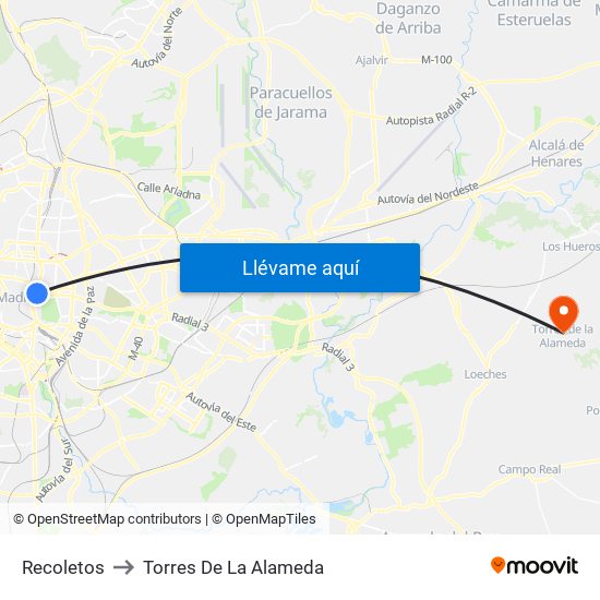 Recoletos to Torres De La Alameda map