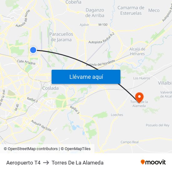 Aeropuerto T4 to Torres De La Alameda map