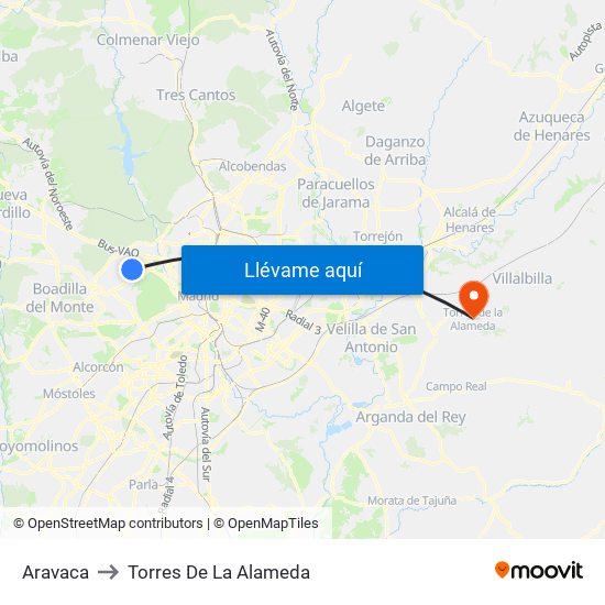 Aravaca to Torres De La Alameda map