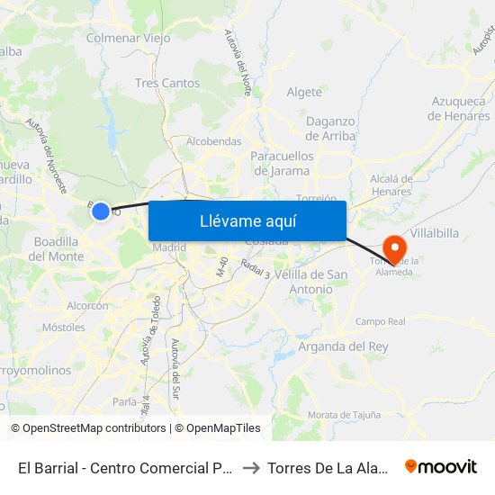 El Barrial - Centro Comercial Pozuelo to Torres De La Alameda map