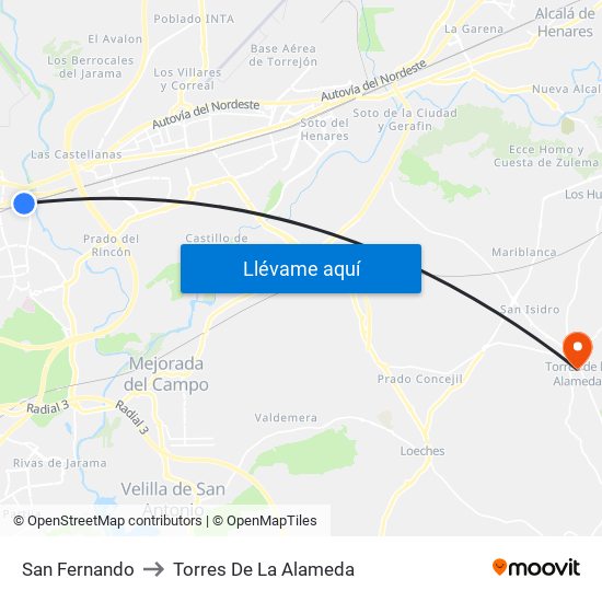 San Fernando to Torres De La Alameda map