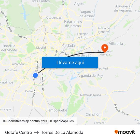 Getafe Centro to Torres De La Alameda map