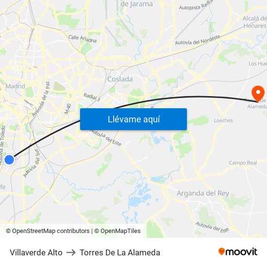 Villaverde Alto to Torres De La Alameda map