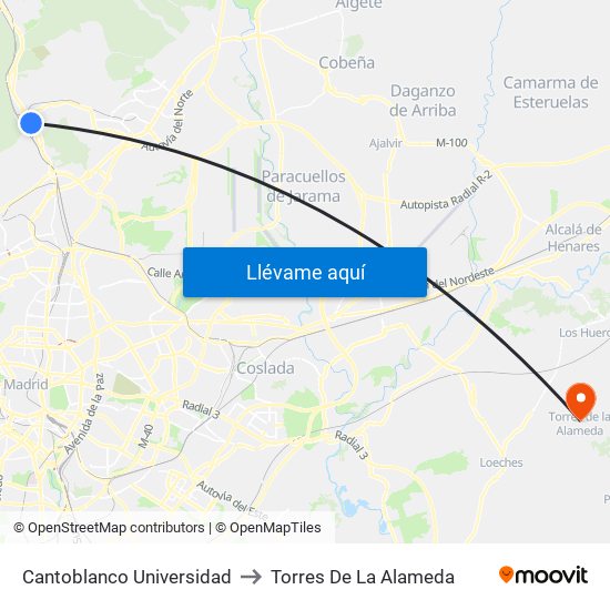 Cantoblanco Universidad to Torres De La Alameda map