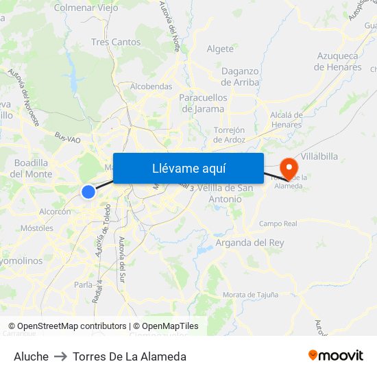 Aluche to Torres De La Alameda map