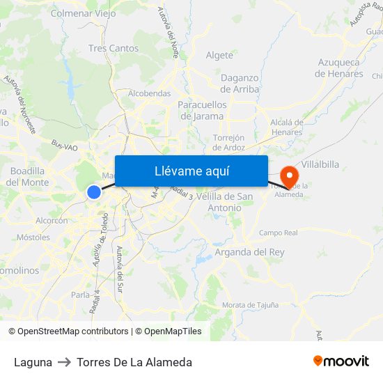 Laguna to Torres De La Alameda map