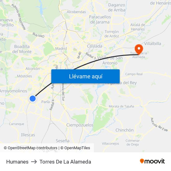 Humanes to Torres De La Alameda map