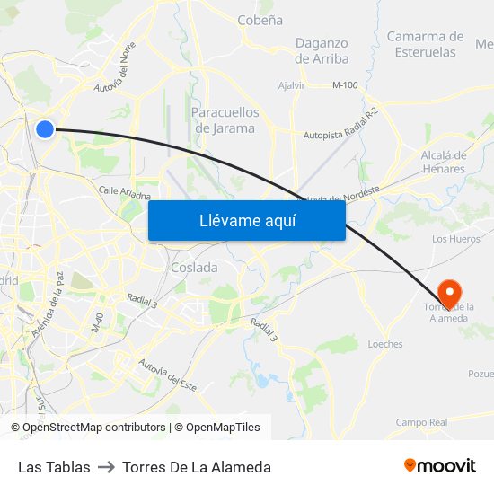 Las Tablas to Torres De La Alameda map