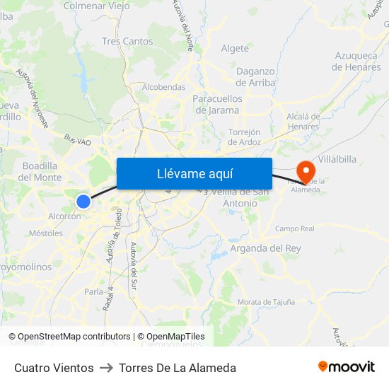 Cuatro Vientos to Torres De La Alameda map