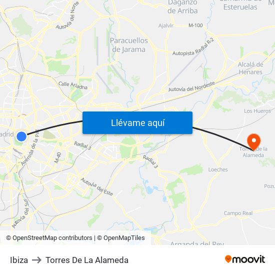 Ibiza to Torres De La Alameda map