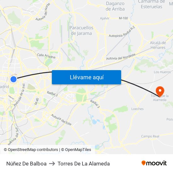Núñez De Balboa to Torres De La Alameda map