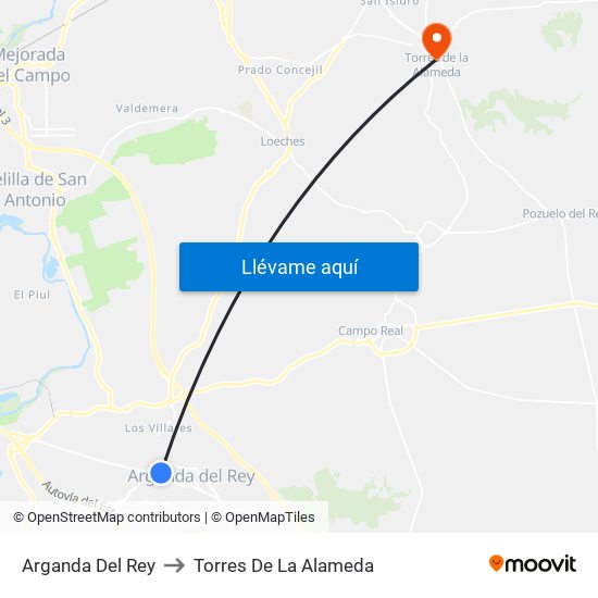 Arganda Del Rey to Torres De La Alameda map