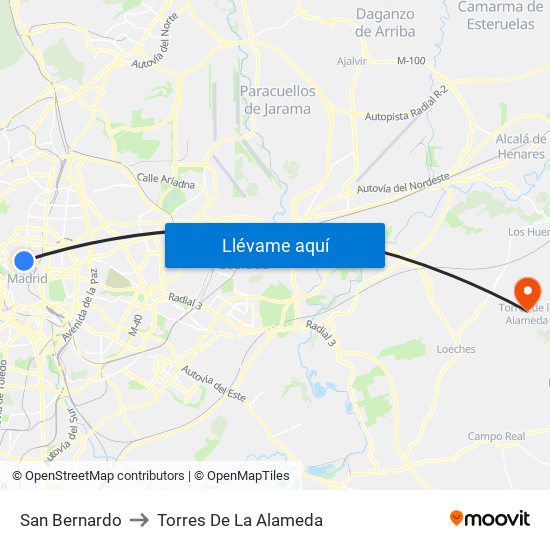 San Bernardo to Torres De La Alameda map