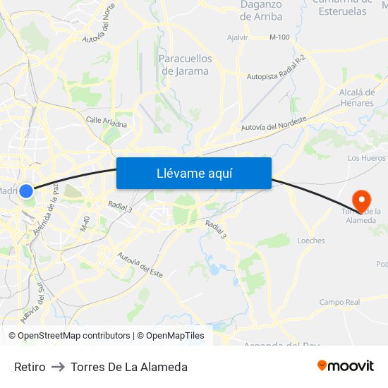 Retiro to Torres De La Alameda map