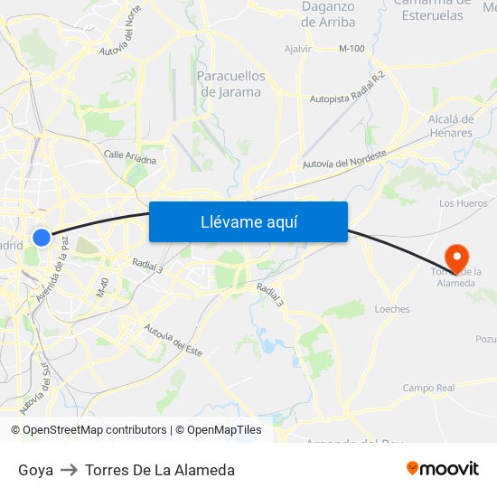 Goya to Torres De La Alameda map