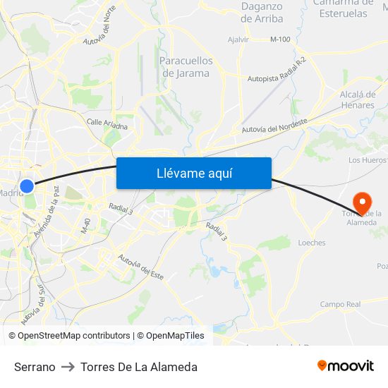 Serrano to Torres De La Alameda map
